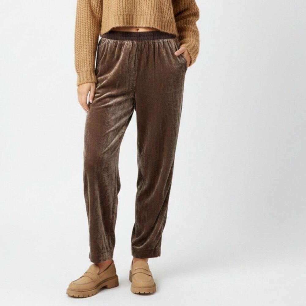 Anthropologie Elevenses Brown Crushed Velvet Casual Athleisure Pants S